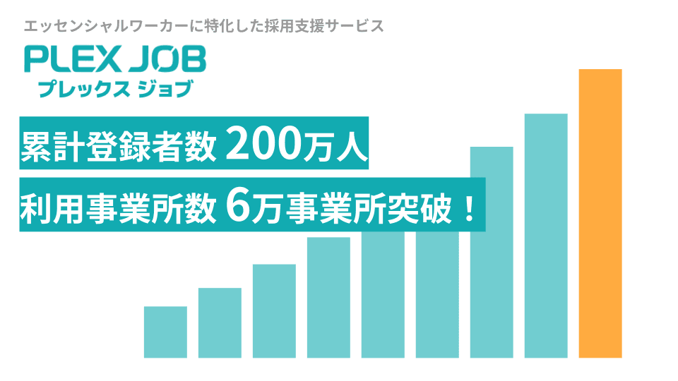 「プレックスジョブ」累計登録者数が200万人、利用事業所数が6万事業所を突破