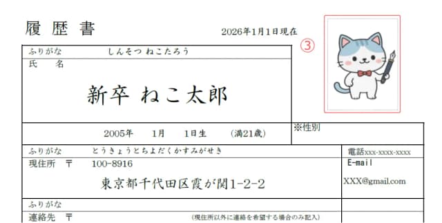 新卒用履歴書のサンプル 写真