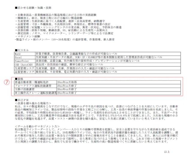 製造業用職務経歴書のサンプル 資格