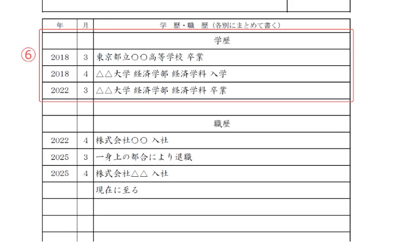 証明写真なし履歴書のサンプル 学歴