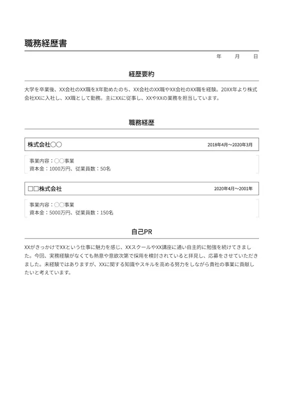 職務経歴書のサンプル